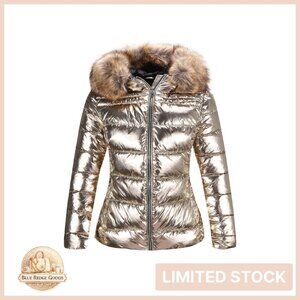 Lightweight Puffer Jacket Quilted Bubble Hooded Coat Faux Fur Collar Chic